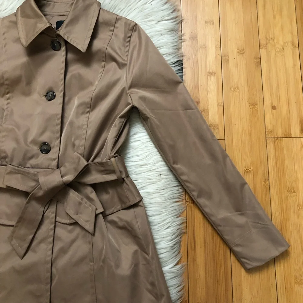 Plenty by Tracy Reese Corin Peplum Belted Brown Tan Trench Coat Jacket size S - Picture 5 of 16